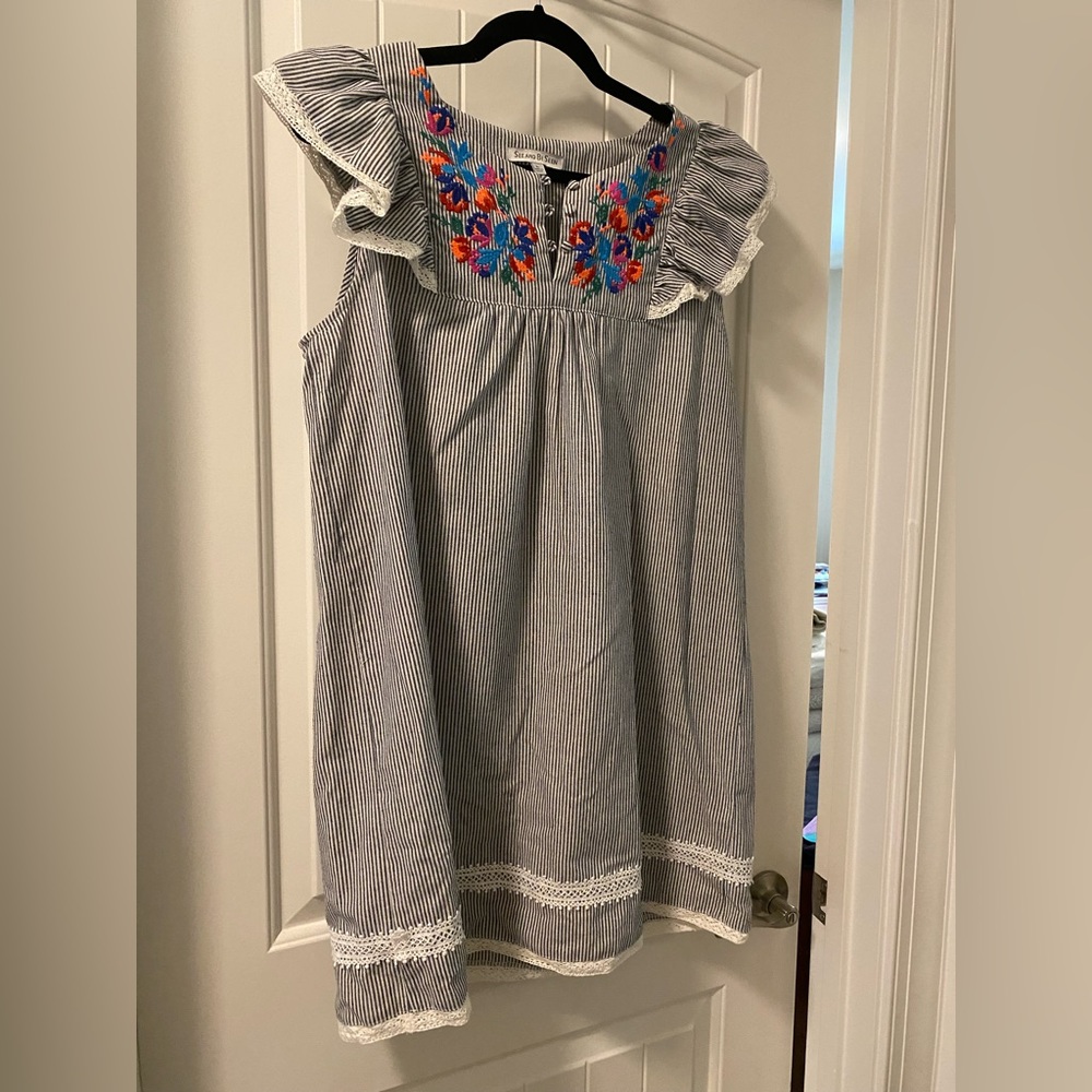 See and Be Seen Pinstripe Embroidered Floral Dress